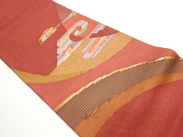 JAPANESE KIMONO / FUKURO OBI FOR SUMMER / PULPE CLOTH / WOVEN GEOMETRIC PATTERN 